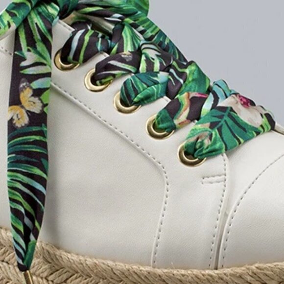 White House Black Market White Espadrille Sneakers with Green Tropical L… - Picture 2 of 14